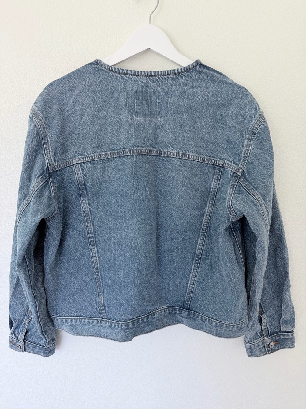 Abercrombie & Fitch Oversize Denim Jacket  Collarless Jean Jacket Size Large NWT - Picture 10 of 11